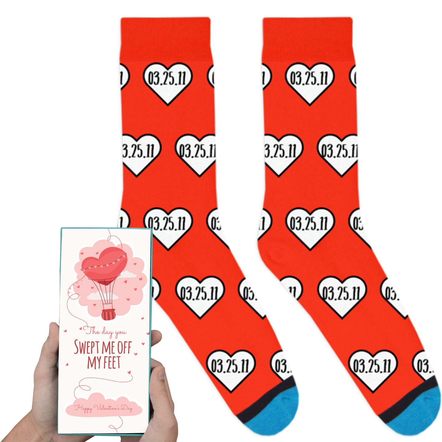 Custom Date Heart Socks: The Day You Swept Me Off My Feet