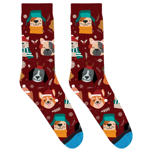 Dogs with Christmas Hats Socks