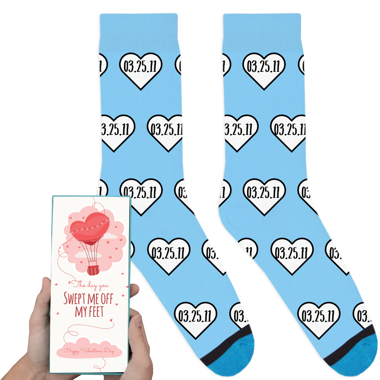 Custom Date Heart Socks: The Day You Swept Me Off My Feet