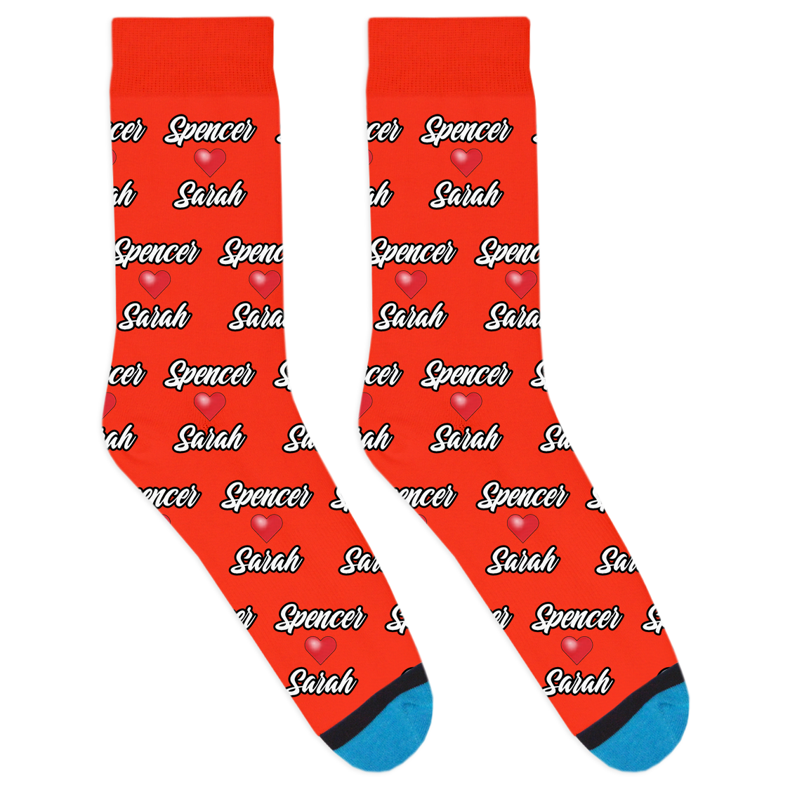 Custom Two Name Heart Socks